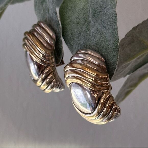 B. Bergner Modernist Electroform Rolly Polly Statement Clip On Earrings 2 Tone - Picture 7 of 13